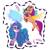 Size: 512x512 | Tagged: safe, gameloft, izzy moonbow, sunny starscout, alicorn, earth pony, pony, unicorn, g5, my little pony: mane merge, official, artificial horn, artificial wings, augmented, bracelet, duo, duo female, feather, female, friendship bracelet, glowing, glowing horn, grin, horn, jewelry, magic, magic glow, magic horn, magic wings, mane stripe sunny, mare, open mouth, open smile, pillow, pillow fight, race swap, simple background, slender, smiling, sticker, sunnycorn, telekinesis, thin, transparent background, unshorn fetlocks, wings