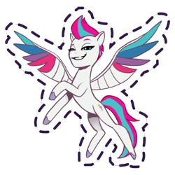 Size: 512x512 | Tagged: safe, gameloft, zipp storm, pegasus, pony, g5, my little pony: mane merge, official, bipedal, dynamic pose, female, grin, mare, one eye closed, pose, rearing, simple background, slender, smiling, solo, spread wings, sticker, thin, transparent background, wings, wink