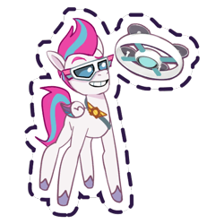 Size: 512x512 | Tagged: safe, gameloft, zipp storm, pegasus, pony, g5, my little pony: mane merge, official, detective zipp, drone, female, grin, mare, simple background, smiling, solo, sticker, sunglasses, transparent background, unshorn fetlocks