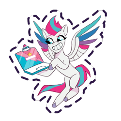 Size: 512x512 | Tagged: safe, gameloft, zipp storm, pegasus, pony, g5, my little pony: mane merge, official, drone, female, flying, grin, mare, simple background, slender, smiling, solo, spread wings, sticker, thin, transparent background, unshorn fetlocks, wings