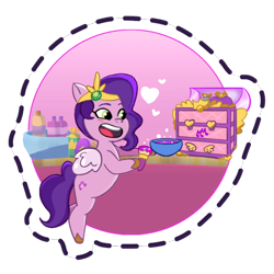 Size: 512x512 | Tagged: safe, gameloft, pipp petals, pegasus, pony, g5, my little pony: mane merge, official, adorapipp, blushing, cute, female, headband, heart, jewelry, mare, open mouth, open smile, regalia, simple background, smiling, solo, sticker, transparent background, unshorn fetlocks