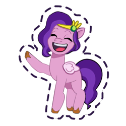 Size: 512x512 | Tagged: safe, gameloft, pipp petals, pegasus, pony, g5, my little pony: mane merge, official, adorapipp, blushing, cute, eyes closed, headband, jewelry, open mouth, open smile, raised hoof, regalia, simple background, smiling, sticker, transparent background, unshorn fetlocks
