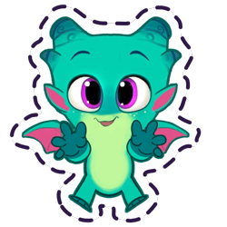 Size: 512x512 | Tagged: safe, gameloft, sparky sparkeroni, dragon, g5, my little pony: mane merge, official, baby, baby dragon, dragon wings, freckles, gimme, male, no nose, open mouth, open smile, reaching, simple background, smiling, solo, spread wings, sticker, transparent background, wings