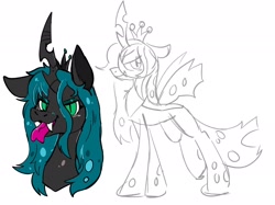 Size: 2048x1535 | Tagged: safe, artist:spookyfoxinc, queen chrysalis, changeling, changeling queen, g4, antagonist, bust, forked tongue, portrait, sketch, solo