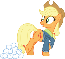 Size: 3319x3000 | Tagged: safe, artist:cloudy glow, applejack, g4, tanks for the memories, .ai available, high res, simple background, snow, snowball, solo, transparent background, vector