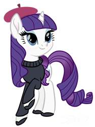 Size: 3072x4096 | Tagged: safe, artist:sjart117, rarity, pony, unicorn, g4, beatnik rarity, beret, clothes, female, hat, horn, mare, movie accurate, shoes, simple background, smiling, solo, sweater, transparent background, turtleneck