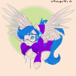 Size: 1668x1668 | Tagged: safe, artist:shadowcat2430, oc, oc only, oc:polar wing, pegasus, pony, clothes, female, goggles, one eye closed, pegasus oc, simple background, solo, sweater, white background, wink