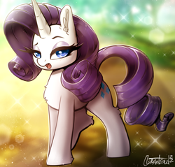 Size: 1054x1006 | Tagged: safe, artist:llametsul, rarity, pony, unicorn, g4, colored, eyebrows, female, horn, looking at you, mare, open mouth, raised eyebrow, signature, solo