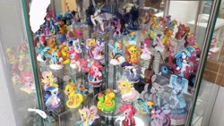 Size: 3392x1908 | Tagged: safe, applejack, dj pon-3, fluttershy, octavia melody, pinkie pie, princess celestia, princess luna, rainbow dash, rarity, twilight sparkle, vinyl scratch, alicorn, earth pony, pegasus, pony, unicorn, g4, collection, display case, female, figure, hatsune miku, irl, mare, mirror, photo, ponified, twilight sparkle (alicorn), vocaloid