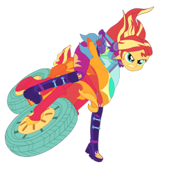 Size: 4937x5000 | Tagged: safe, artist:gmaplay, sunset shimmer, human, equestria girls, g4, clothes, friendship games motocross outfit, motocross outfit, motorcycle, motorcycle outfit, simple background, solo, transparent background, tri-cross relay outfit