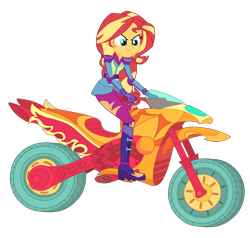 Size: 4904x4666 | Tagged: safe, artist:gmaplay, sunset shimmer, human, equestria girls, g4, my little pony equestria girls: friendship games, boots, clothes, friendship games motocross outfit, friendship games outfit, gloves, motocross outfit, motorcross, motorcycle, motorcycle outfit, shoes, simple background, solo, transparent background, tri-cross relay outfit