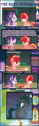 Size: 1482x4723 | Tagged: safe, artist:shootingstarsentry, starlight glimmer, oc, oc:nightshade (digimonlover101), oc:star curve, changepony, hybrid, pony, unicorn, comic:the next generation, g4, interspecies offspring, offspring, parent:king sombra, parent:queen chrysalis, parent:starlight glimmer, parent:sunburst, parents:chrysombra, parents:starburst