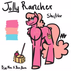 Size: 2048x2048 | Tagged: safe, artist:justdontfall, oc, oc only, oc:jolly rancher, earth pony, pony, earth pony oc, female, freckles, high res, mare, name, offspring, parent:big macintosh, parent:bon bon, parents:bonmac, simple background, smiling, solo, white background