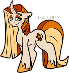 Size: 1543x1635 | Tagged: safe, artist:sexygoatgod, oc, oc only, oc:seedy shine, pony, unicorn, adoptable, crack ship offspring, ear piercing, eyebrow piercing, freckles, horn, jewelry, magical lesbian spawn, offspring, parent:babs seed, parent:princess celestia, piercing, regalia, simple background, solo, transparent background, unicorn oc