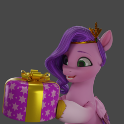 Size: 1920x1920 | Tagged: safe, pipp petals, pegasus, pony, g5, 3d, adorapipp, blender, cube, cute, gray background, happy, simple background