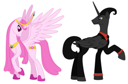 Size: 4996x3288 | Tagged: safe, artist:nathaniel718, alicorn, pony, adventure time, business suit, cartoon network, clothes, crown, female, hoof shoes, jewelry, male, mare, necktie, nergal, nergal and princess bubblegum, ponified, princess bubblegum, regalia, simple background, stallion, suit, the grim adventures of billy and mandy, white background