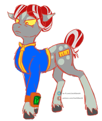 Size: 591x700 | Tagged: safe, artist:liechisenshi, oc, oc only, oc:point blank, earth pony, pony, fallout equestria, pipbuck, simple background, solo, unshorn fetlocks, white background
