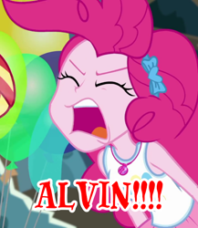 Size: 720x831 | Tagged: source needed, safe, edit, edited screencap, screencap, pinkie pie, human, all the world's off stage, all the world's off stage: pinkie pie, equestria girls, g4, my little pony equestria girls: choose your own ending, alvin and the chipmunks, angry, clothes, dave seville, female, hairpin, meme, shirt, skirt, sleeveless, sleeveless shirt, teenager, text, yelling