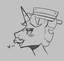 Size: 375x355 | Tagged: safe, artist:dsstoner, flam, pony, unicorn, g4, aggie.io, hat, heart, lowres, male, monochrome, simple background, smiling, stallion