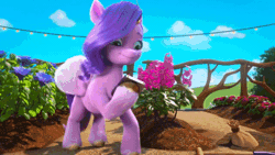 Size: 520x293 | Tagged: safe, screencap, pipp petals, pegasus, pony, g5, hoof done it?, my little pony: make your mark, my little pony: make your mark chapter 2, spoiler:my little pony: make your mark chapter 2, spoiler:mymc02e07, 3d, adorapipp, animated, cute, female, gif, mare, shovel, solo, tripping