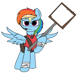 Size: 3035x2858 | Tagged: artist needed, safe, rainbow dash, pegasus, pony, g4, /mlp/ tf2 general, bandage, clothes, conscientious objector, crossover, headband, high res, microphone, rainbow scout, scout (tf2), shirt, sign, simple background, solo, spread wings, team fortress 2, template, transparent background, wings