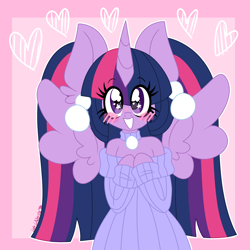 Size: 3000x3000 | Tagged: safe, artist:ladylullabystar, twilight sparkle, alicorn, semi-anthro, g4, arm hooves, big ears, blushing, clothes, high res, pigtails, solo, starry eyes, sweater, twilight sparkle (alicorn), wingding eyes
