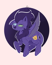 Size: 3452x4300 | Tagged: safe, artist:thecommandermiky, oc, oc only, oc:miky command, cheetah, hybrid, pegasus, pony, chest fluff, paws, purple hair, solo, spread wings, wings