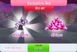 Size: 1261x859 | Tagged: safe, gameloft, rarity, kirin, nirik, g4, my little pony: magic princess, bundle, costs real money, english, fangs, female, fire, gem, horn, kirin rarity, kirin-ified, mane of fire, mobile game, numbers, sale, solo, species swap, text