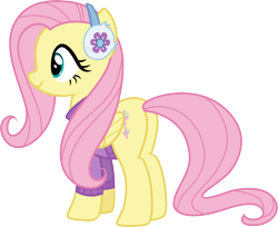 Size: 3672x3000 | Tagged: safe, artist:cloudy glow, fluttershy, pegasus, pony, g4, my little pony best gift ever, .ai available, butt, clothes, earmuffs, female, flutterbutt, folded wings, high res, mare, plot, simple background, solo, sweater, sweatershy, transparent background, vector, wings, winter outfit