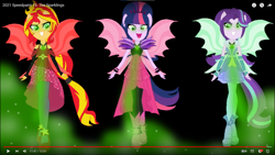 Size: 1920x1080 | Tagged: safe, artist:krystal-red-squirrel, screencap, starlight glimmer, sunset shimmer, twilight sparkle, human, equestria girls, g4, alternate clothes, alternate hairstyle, base used, black background, female, fin wings, fins, fog, gem, glowing, glowing eyes, pony ears, ponytail, simple background, siren gem, the dazzlings, trio, trio female, wings, youtube