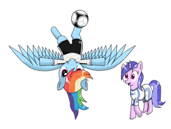 Size: 1213x918 | Tagged: safe, artist:isegrim87, rainbow dash, sea swirl, seafoam, pegasus, pony, unicorn, g4, background pony, clothes, female, football, germany, mare, simple background, sports, transparent background, vector