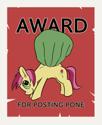 Size: 1580x1940 | Tagged: safe, artist:happy harvey, roseluck, oc, oc:anon, earth pony, human, pony, g4, award, disembodied hand, drawthread, female, green eyes, hand, holding a pony, macro, mare, micro, phone drawing, ponified, poster, size difference, smiling