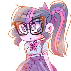 Size: 1280x1280 | Tagged: safe, artist:jully-park, sci-twi, twilight sparkle, human, equestria girls, g4, my little pony equestria girls: better together, glasses, ponytail, simple background, solo, standing, white background