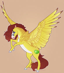 Size: 1280x1455 | Tagged: safe, artist:sadelinav, oc, pegasus, pony, blaze (coat marking), brown mane, coat markings, facial markings, hoers, pegasus oc, pretty, realistic anatomy, realistic horse legs, semi-realistic, simple background, solo, yellow fur