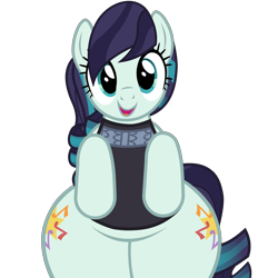 Size: 5600x6044 | Tagged: safe, alternate version, artist:mrvector, coloratura, earth pony, pony, g4, absurd resolution, belly, bipedal, both cutie marks, bottom heavy, butt, chubby, clothes, coloratur-ass, cute, female, large butt, looking at you, mare, open mouth, open smile, plot, plump, simple background, smiling, solo, the ass was fat, transparent background, vector, wide hips