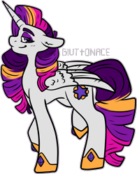 Size: 1391x1771 | Tagged: safe, artist:sexygoatgod, oc, oc only, oc:radiant charity, alicorn, pony, adoptable, alicorn oc, bedroom eyes, eyeshadow, female, horn, jewelry, magical lesbian spawn, makeup, offspring, parent:princess celestia, parent:rarity, parents:rarilestia, regalia, simple background, solo, transparent background, wings