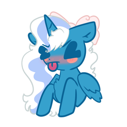 Size: 3000x3000 | Tagged: safe, artist:aurplestarss, oc, oc only, oc:fleurbelle, alicorn, pony, :p, ><, alicorn oc, blushing, bow, eyes closed, female, hair bow, high res, horn, mare, simple background, solo, tongue out, transparent background, wings
