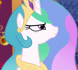 Size: 792x720 | Tagged: safe, princess celestia, g4, twilight's kingdom, celestia is not amused, cropped, crown, ethereal mane, jewelry, long mane, peytral, regalia, solo, unamused