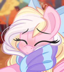 Size: 1170x1332 | Tagged: safe, artist:emberslament, oc, oc only, oc:bay breeze, pegasus, pony, autumn, bow, clothes, cute, eyes closed, female, filly, foal, hair bow, ocbetes, pegasus oc, scarf, solo, striped scarf
