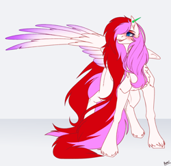 Size: 2888x2812 | Tagged: safe, artist:honeybbear, oc, oc:mizhore, pegasus, pony, colored wings, colored wingtips, female, high res, mare, pegasus oc, solo, wings