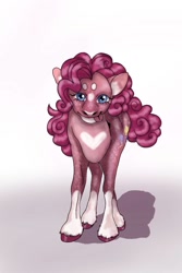 Size: 683x1024 | Tagged: safe, artist:princessglitzy, pinkie pie, earth pony, pony, g4, female, mare, redesign, simple background, smiling, solo, unshorn fetlocks, white background