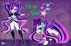 Size: 1280x827 | Tagged: safe, artist:emperor-anri, oc, oc only, oc:shine note, earth pony, human, pony, equestria girls, g4, clothes, coat markings, colored hooves, earth pony oc, equestria girls oc, eyelashes, eyeshadow, female, gloves, headworn microphone, hoof polish, long hair, long tail, looking at you, makeup, mare, one eye closed, pigtails, pointing, ponytail, smiling, socks (coat markings), sparkly hair, sparkly mane, sparkly tail, tail, twintails, wink, winking at you, zoom layer