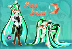 Size: 1280x886 | Tagged: safe, artist:emperor-anri, oc, oc only, oc:moon tempo, earth pony, human, pony, equestria girls, g4, boots, chains, clothes, colored hooves, corset, earth pony oc, equestria girls oc, ethereal mane, eyelashes, eyeshadow, female, hair physics, headworn microphone, high heel boots, high heels, hoof on chest, hoof polish, jewelry, long hair, long mane, long tail, makeup, mane physics, mare, nail polish, necklace, orange eyes, shoes, smiling, sparkly hair, sparkly mane, sparkly tail, starry mane, tail, thigh boots, zoom layer