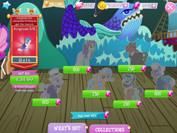 Size: 2048x1536 | Tagged: safe, big bucks, dusty swift, gladmane, penn jillette, sapphire shores, trotsky (character), zen moment, earth pony, pegasus, pony, unicorn, idw, official, beard, bow, bowtie, clothes, coin, collection, costs real money, dress, english, facial hair, female, gameloft, gem, glasses, group, hair bow, hat, horn, idw showified, jewelry, las pegasus resident, male, mare, necklace, necktie, numbers, pants, scarf, spread wings, stallion, suit, text, timer, top hat, wings