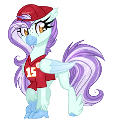 Size: 1986x2160 | Tagged: safe, artist:lbrcloud, oc, oc only, oc:ocean breeze (savygriffs), hippogriff, american football, backwards ballcap, baseball cap, cap, clothes, hat, hippogriff oc, jersey, kansas city chiefs, nfl, simple background, slender, solo, sports, sports outfit, thin, transparent background