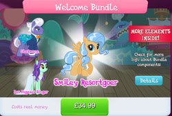 Size: 1276x858 | Tagged: safe, dusty swift, gladmane, zen moment, earth pony, pegasus, pony, official, bowtie, bundle, clothes, costs real money, dress, english, female, gameloft, jewelry, las pegasus resident, male, mare, necklace, numbers, spread wings, stallion, suit, text, wings