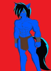 Size: 2090x2900 | Tagged: safe, artist:gh0stzr01, oc, oc only, oc:dual blade, anthro, high res, loincloth, male, muscles, muscular male, red background, simple background, solo