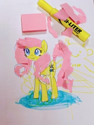 Size: 1512x2016 | Tagged: safe, artist:sodiumsaccharin, fluttershy, pegasus, pony, g4, highlighter, mixed media, solo, sticky note, traditional art