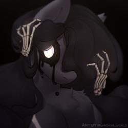 Size: 3000x3000 | Tagged: safe, artist:avroras_world, oc, oc only, earth pony, ghost, ghost pony, undead, anthro, black background, bone, chest fluff, commission, creepy, equine, female, high res, icon, long hair, long mane, mare, simple background, solo, spooky, white eyes