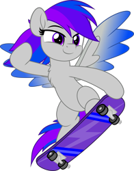 Size: 5000x6378 | Tagged: safe, artist:jhayarr23, oc, oc only, oc:inkwell stylus, pegasus, pony, bipedal, chest fluff, cute, show accurate, simple background, skateboard, smiling, solo, transparent background